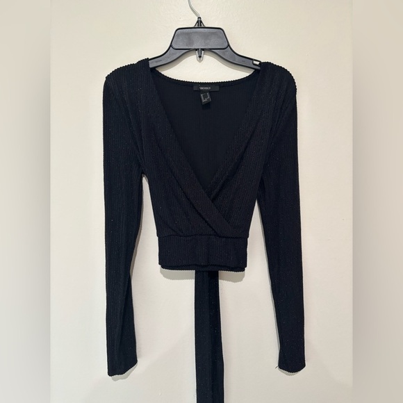 Forever 21 Black Ribbed Wrap Around Blouse size medium - Picture 1 of 6